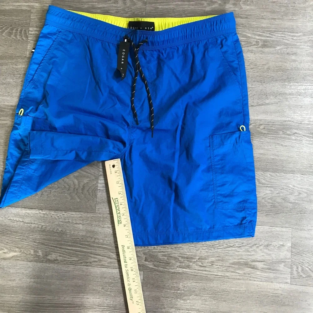 Edgar + Ash Mens Blue Nylon Cargo Swim Trunks Shorts Size Large NWT